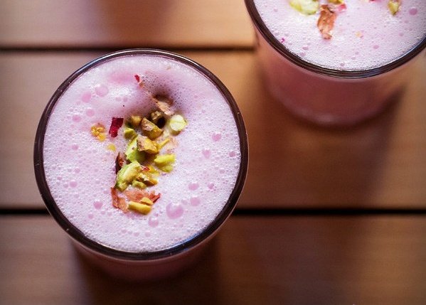 Rose lassi, or delicious Indian soft drink